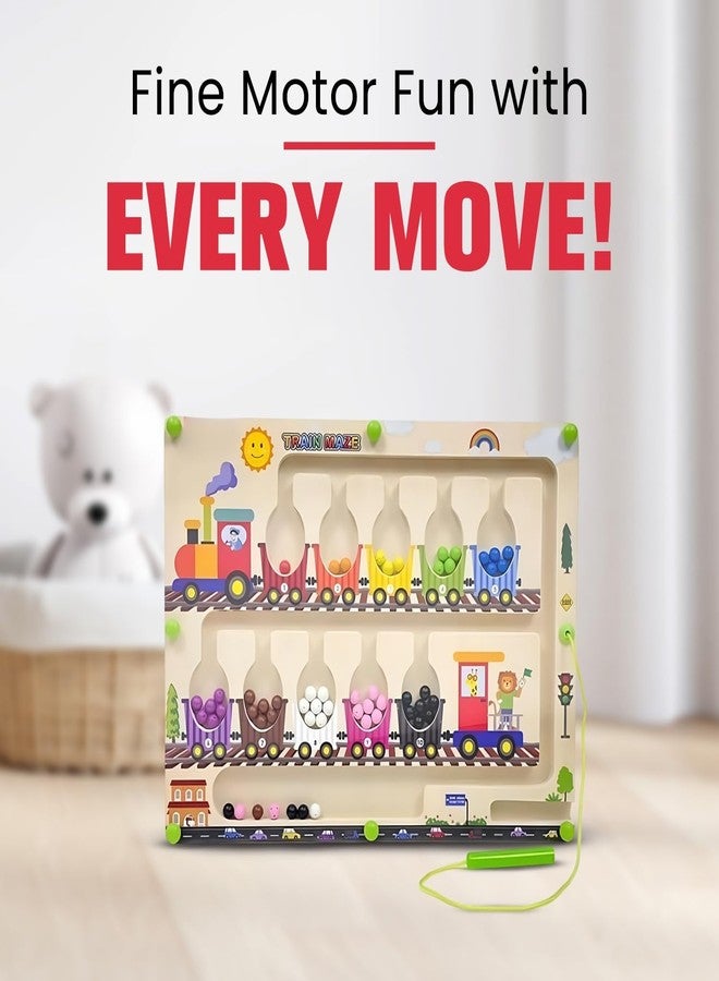 Braintastic Montessori Magnetic Color and Number Maze Board Puzzle Toy,Learning and Educational Birthday Gifts for Toddlers (Train Maze) - Image 3